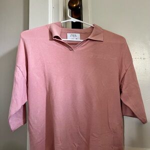 Zara girls dusty pink cotton collar sweater 11-12